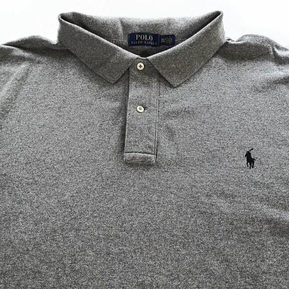 Polo Ralph Lauren Gray Polo Shirt Black Pony Logo 3XLT Short Sleeve Cotton - Picture 4 of 5